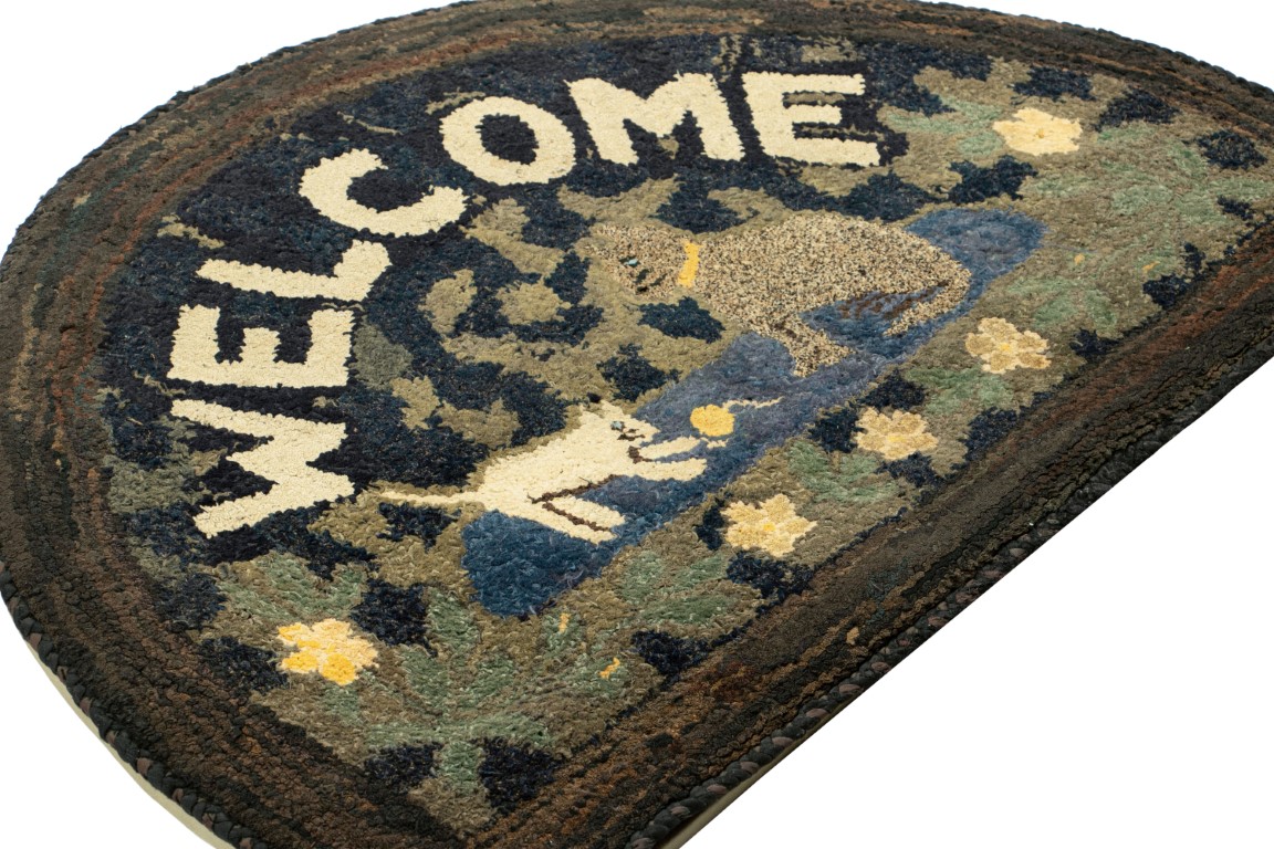 Antique Hooked Demi Lune Rug