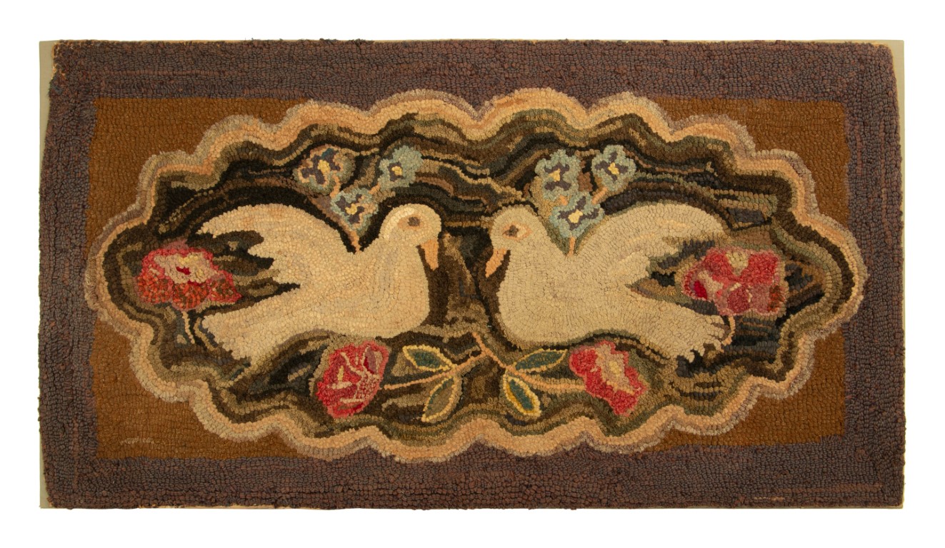 Antique Hooked Square Geometric Rug