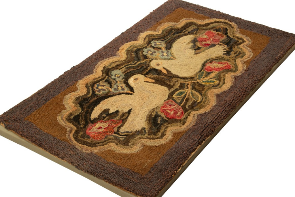 Antique Hooked Square Geometric Rug