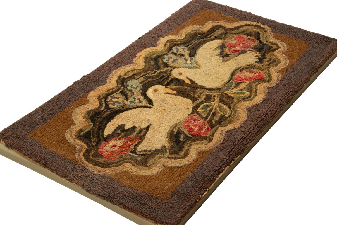 Antique Hooked Square Geometric Rug