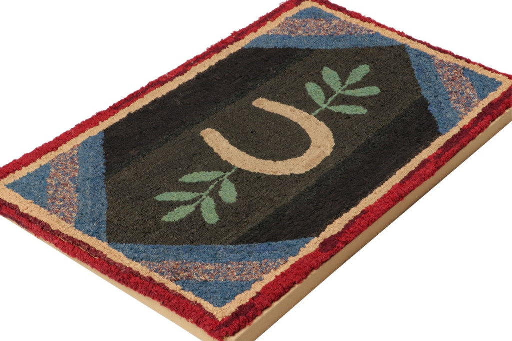 Antique Hooked Horseshoe Pictorial Rug