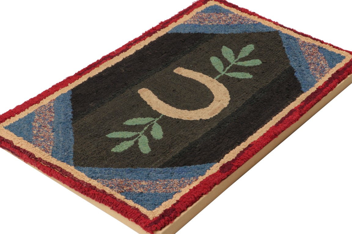 Antique Hooked Horseshoe Pictorial Rug