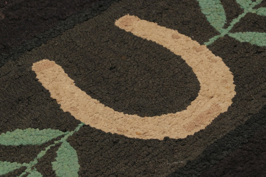 Antique Hooked Horseshoe Pictorial Rug