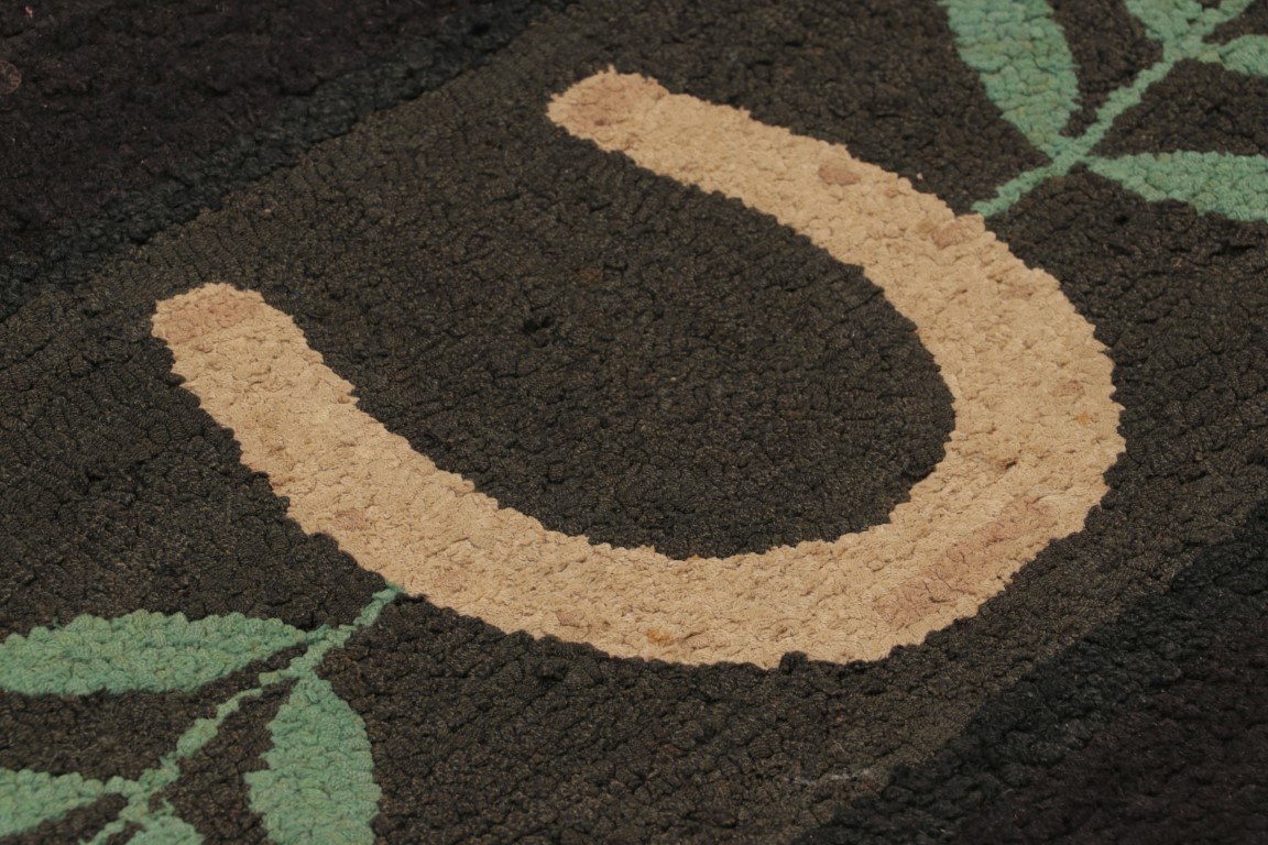 Antique Hooked Horseshoe Pictorial Rug