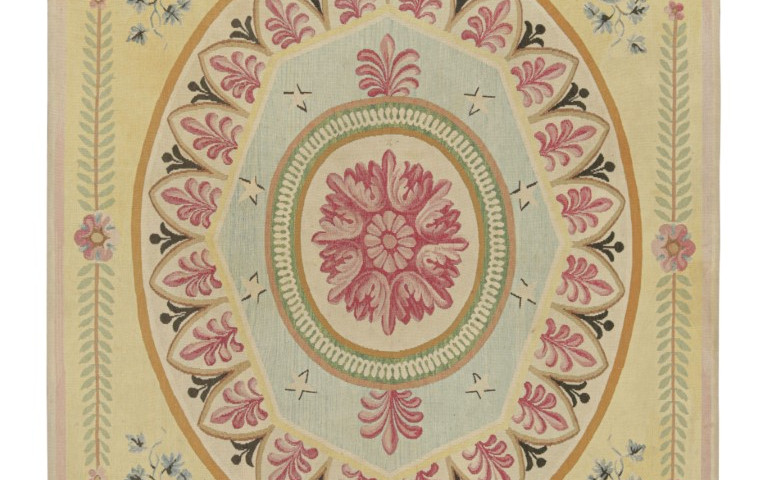 Antique Aubusson Floral Rug