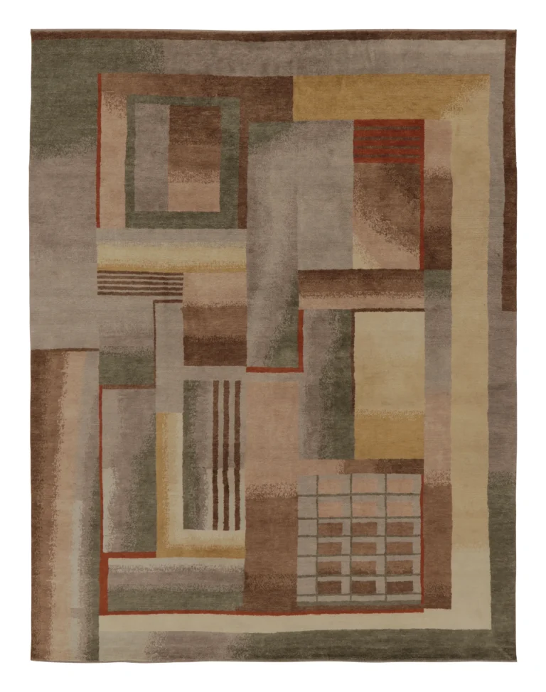 Rug & Kilim’s French Art Deco Rug in Beige & Brown with Geometric Patterns