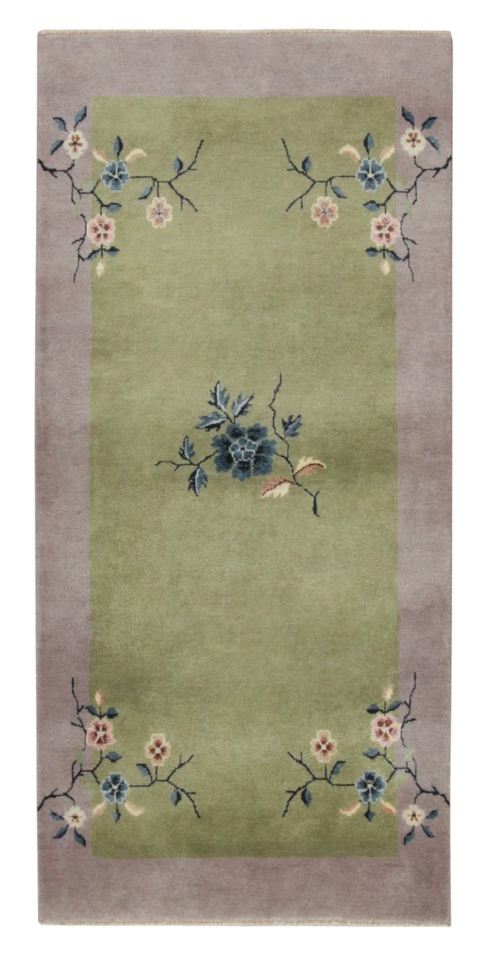 Chinese Art Deco Floral Runner Rug