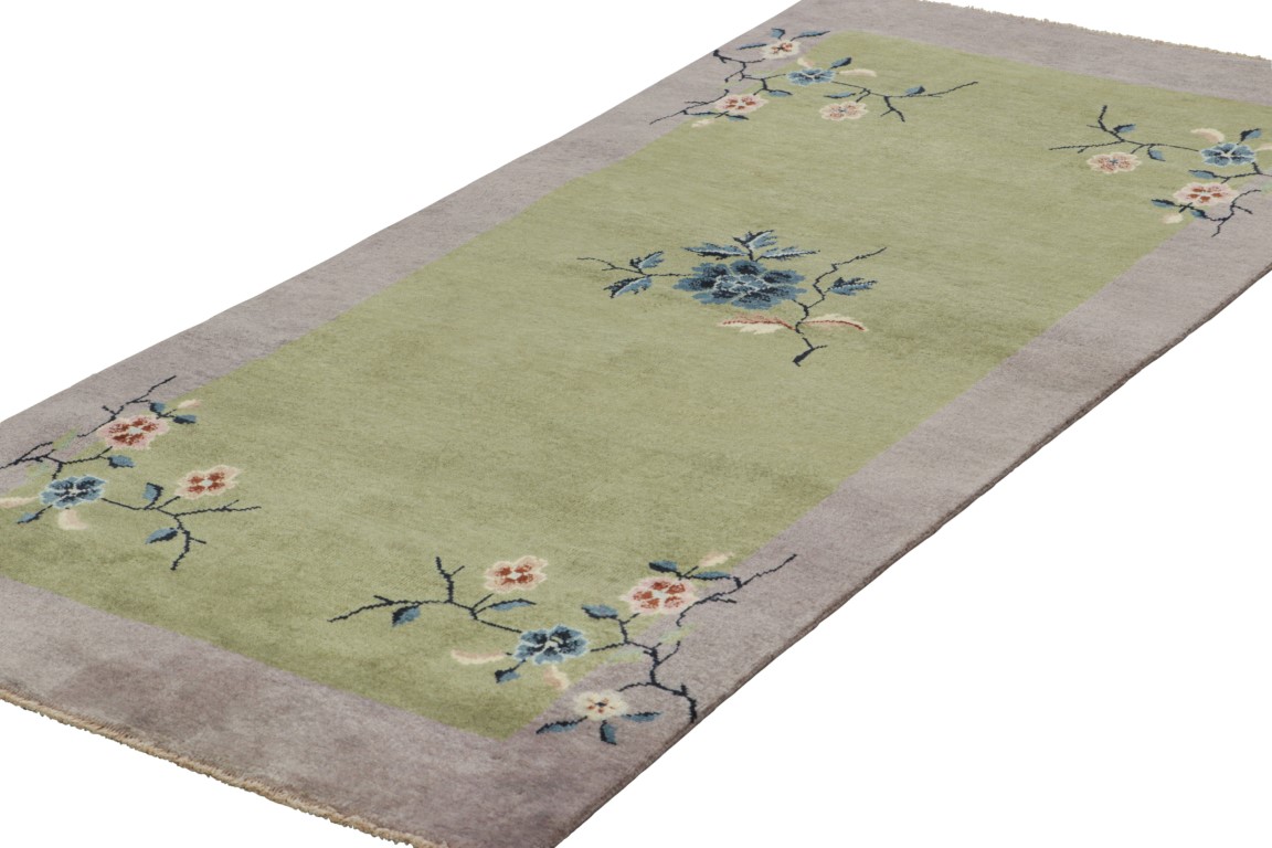 Chinese Art Deco Floral Runner Rug
