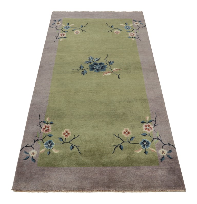 Chinese Art Deco Floral Runner Rug