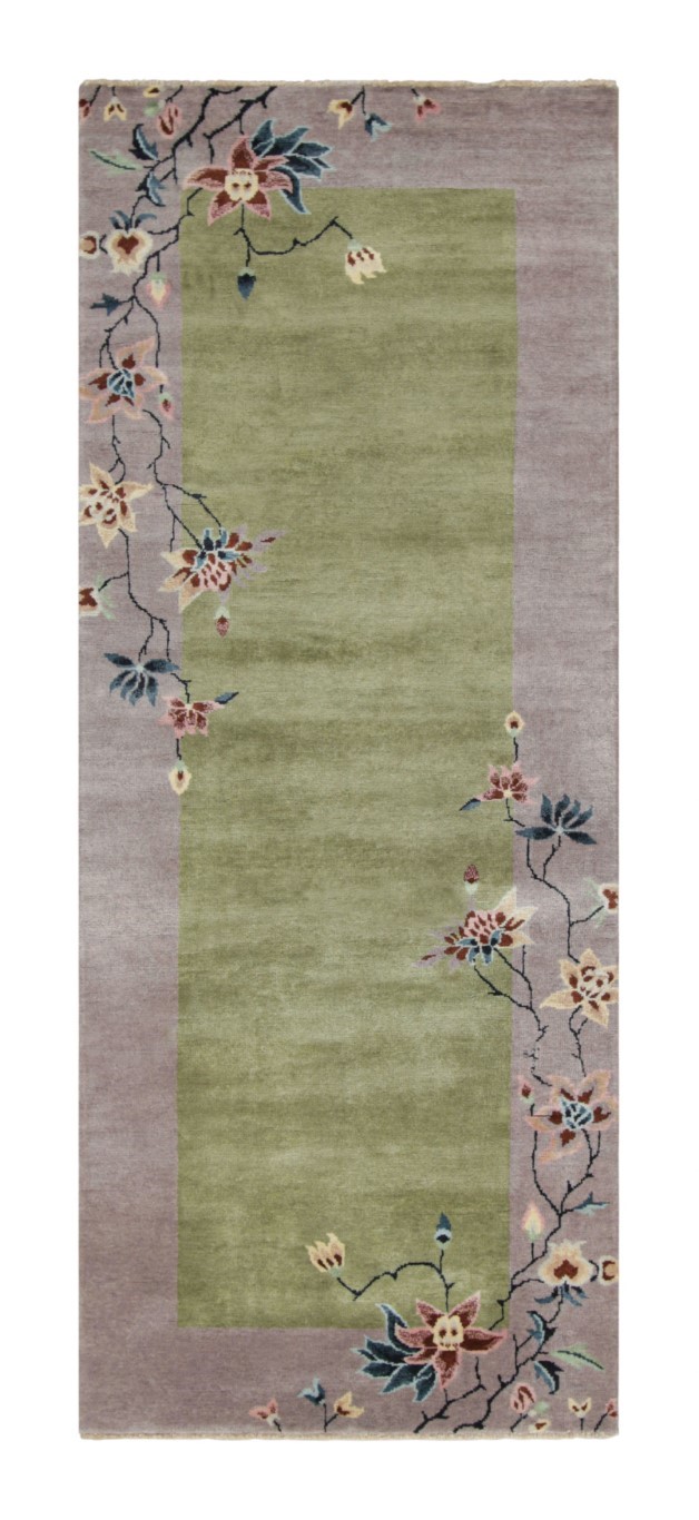 Chinese Art Deco Floral Runner Rug