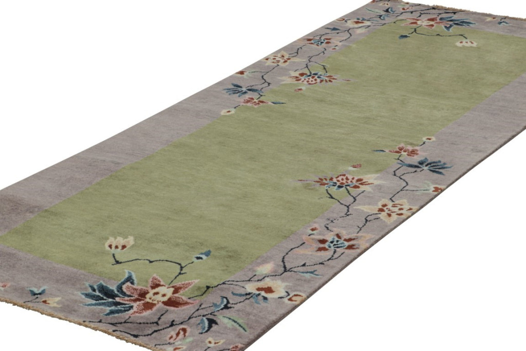 Chinese Art Deco Floral Runner Rug