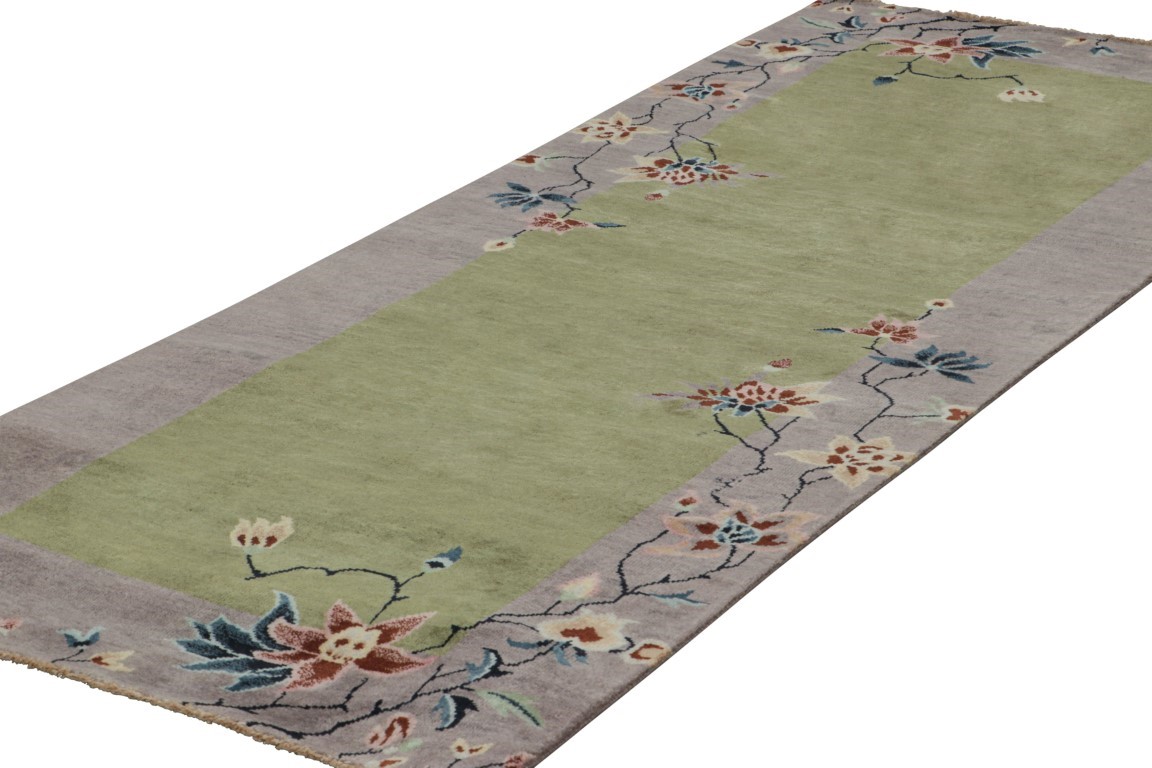 Chinese Art Deco Floral Runner Rug