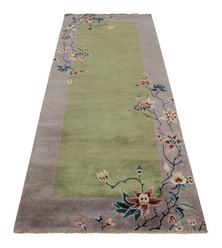 Chinese Art Deco Floral Runner Rug
