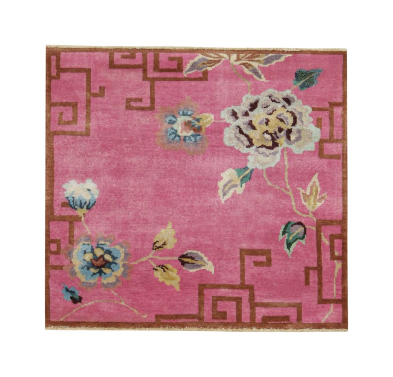 Chinese Art Deco Floral Square Rug