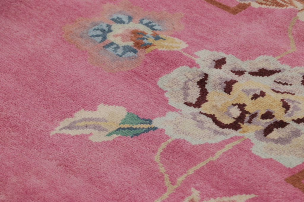 Chinese Art Deco Floral Square Rug