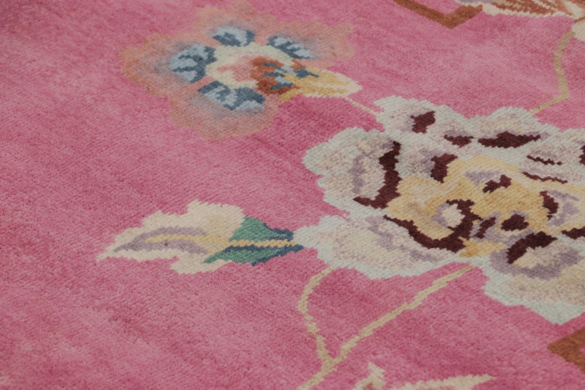 Chinese Art Deco Floral Square Rug