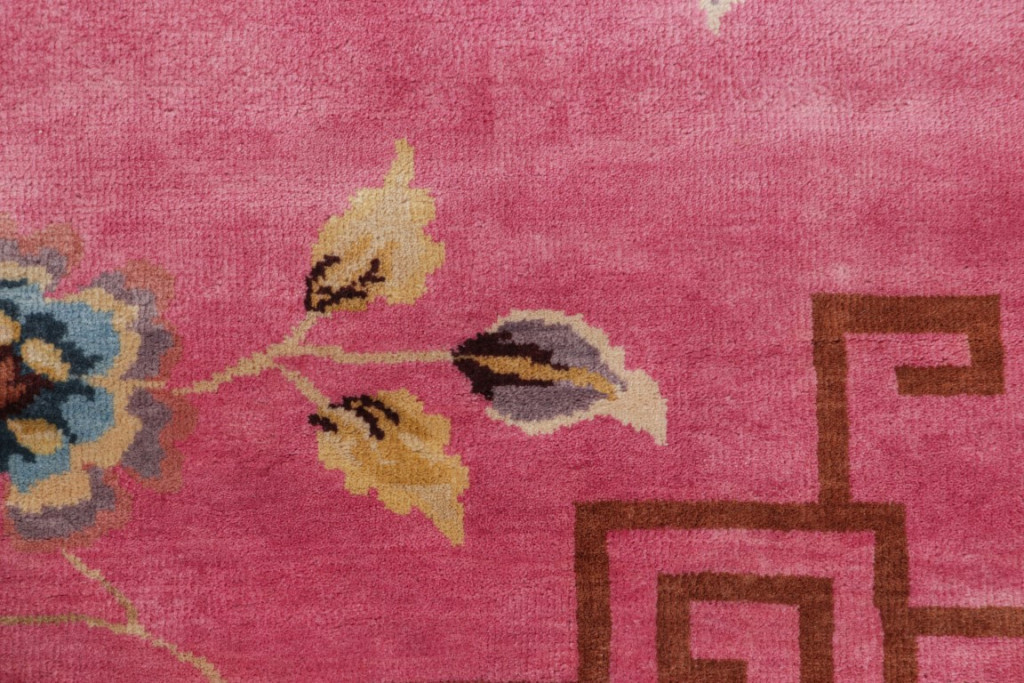 Chinese Art Deco Floral Square Rug