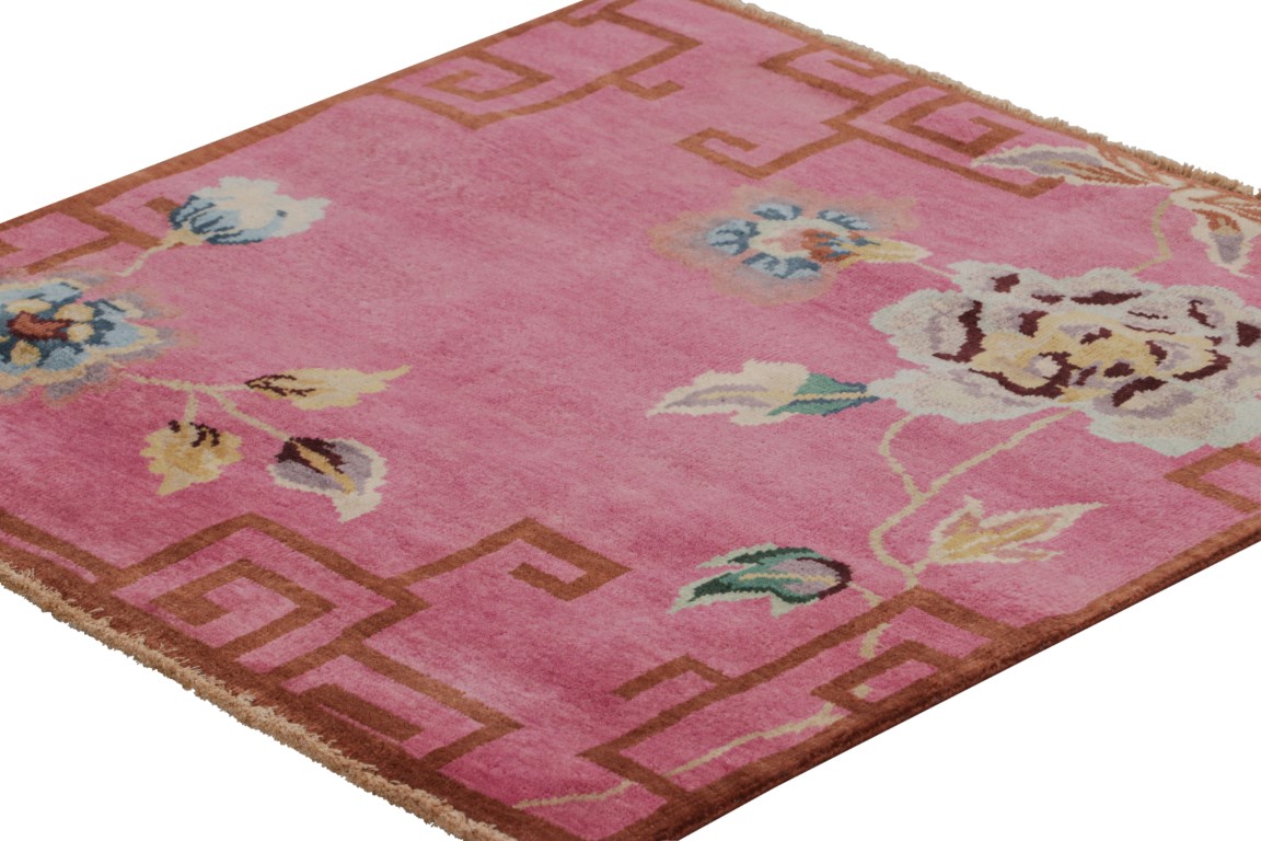 Chinese Art Deco Floral Square Rug