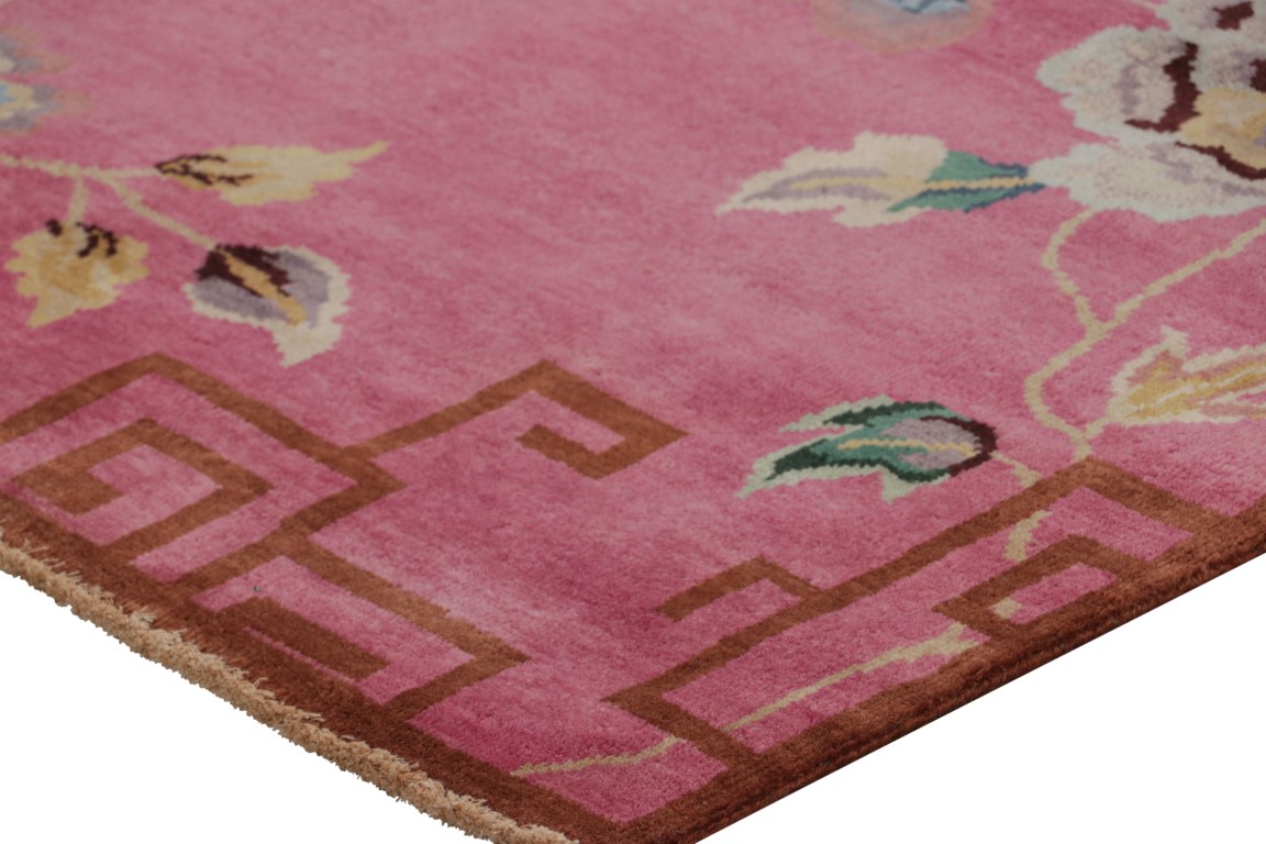 Chinese Art Deco Floral Square Rug