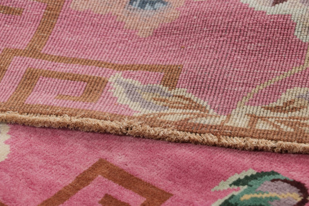 Chinese Art Deco Floral Square Rug