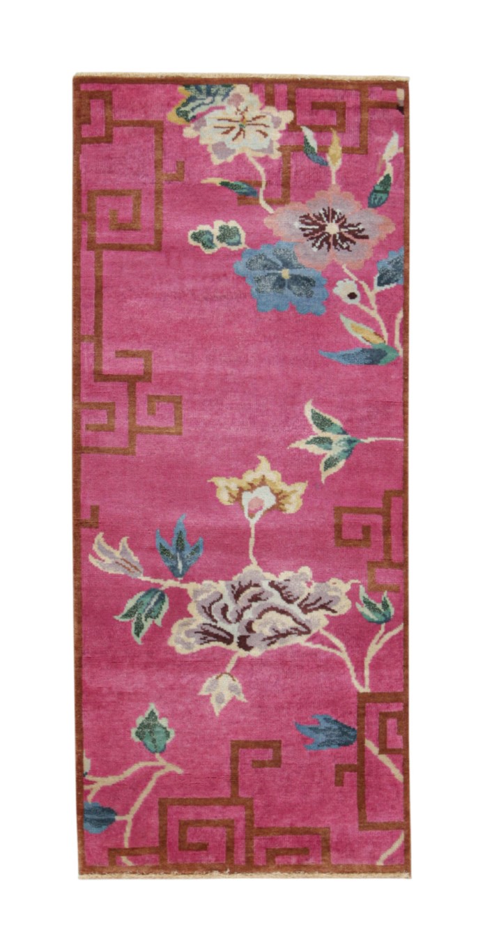 Chinese Art Deco Floral Runner Rug
