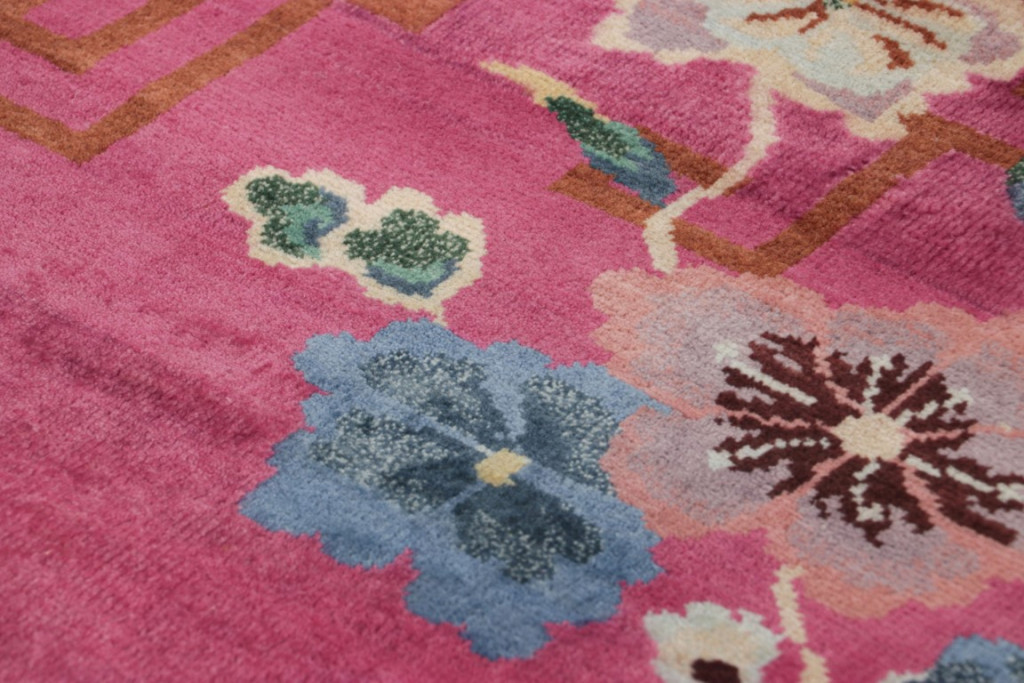 Chinese Art Deco Floral Runner Rug