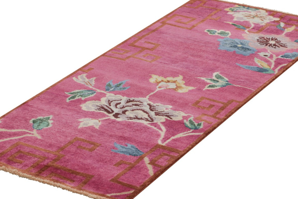 Chinese Art Deco Floral Runner Rug