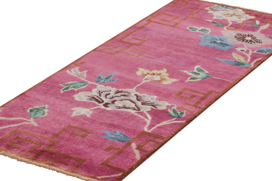 Chinese Art Deco Floral Runner Rug