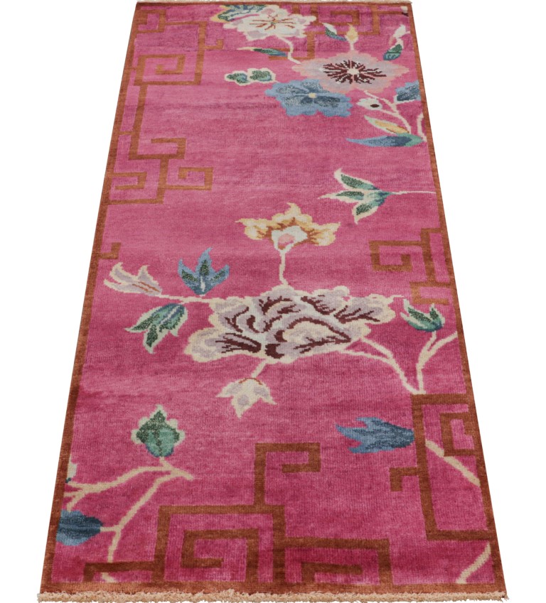 Chinese Art Deco Floral Runner Rug