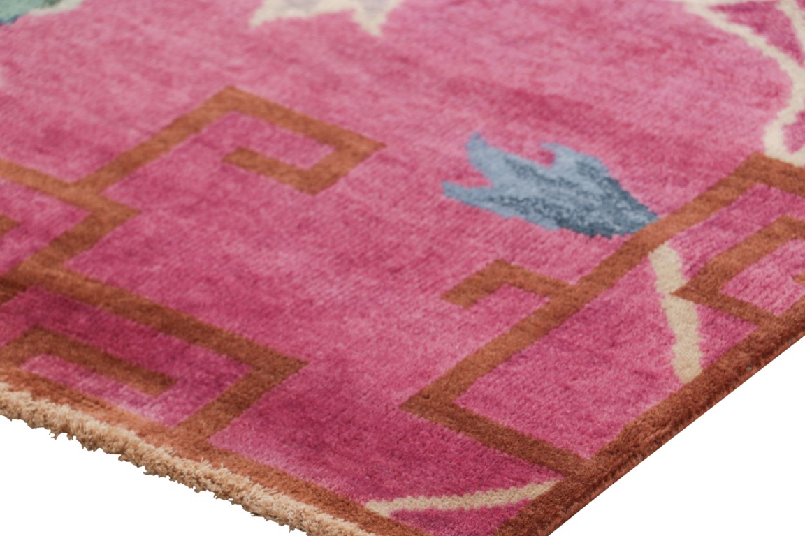 Chinese Art Deco Floral Runner Rug