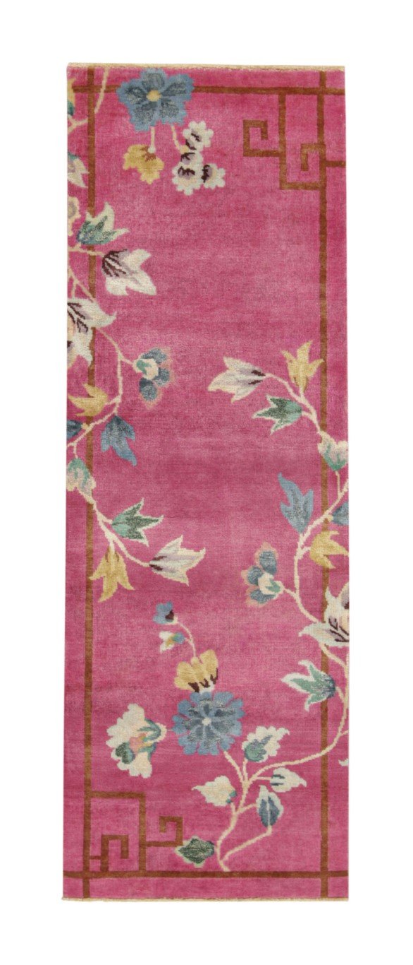 Chinese Art Deco Floral Runner Rug