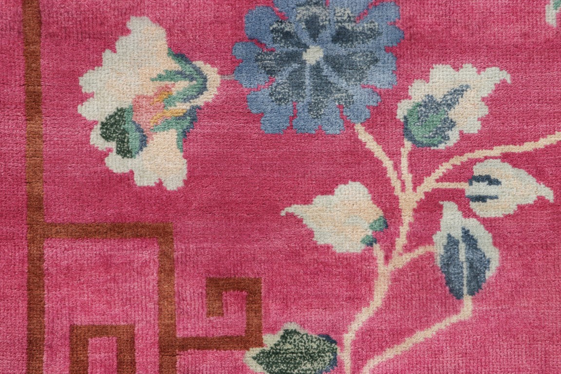 Chinese Art Deco Floral Runner Rug