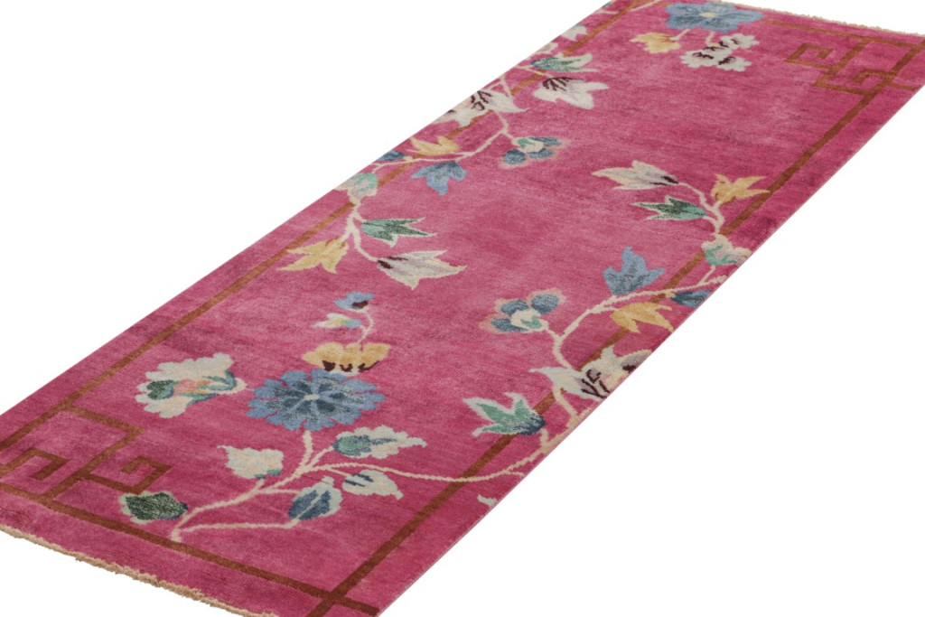 Chinese Art Deco Floral Runner Rug
