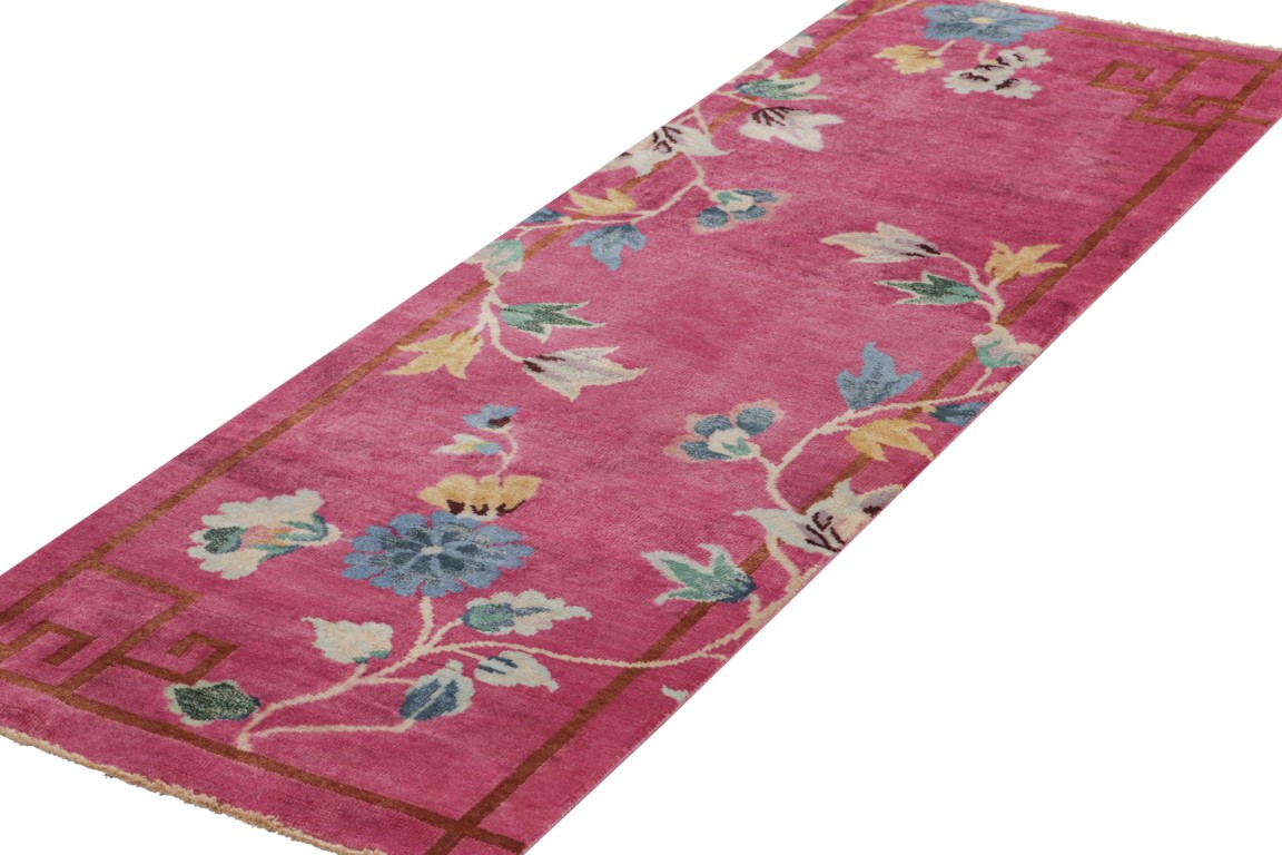 Chinese Art Deco Floral Runner Rug