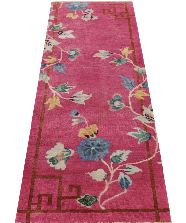 Chinese Art Deco Floral Runner Rug