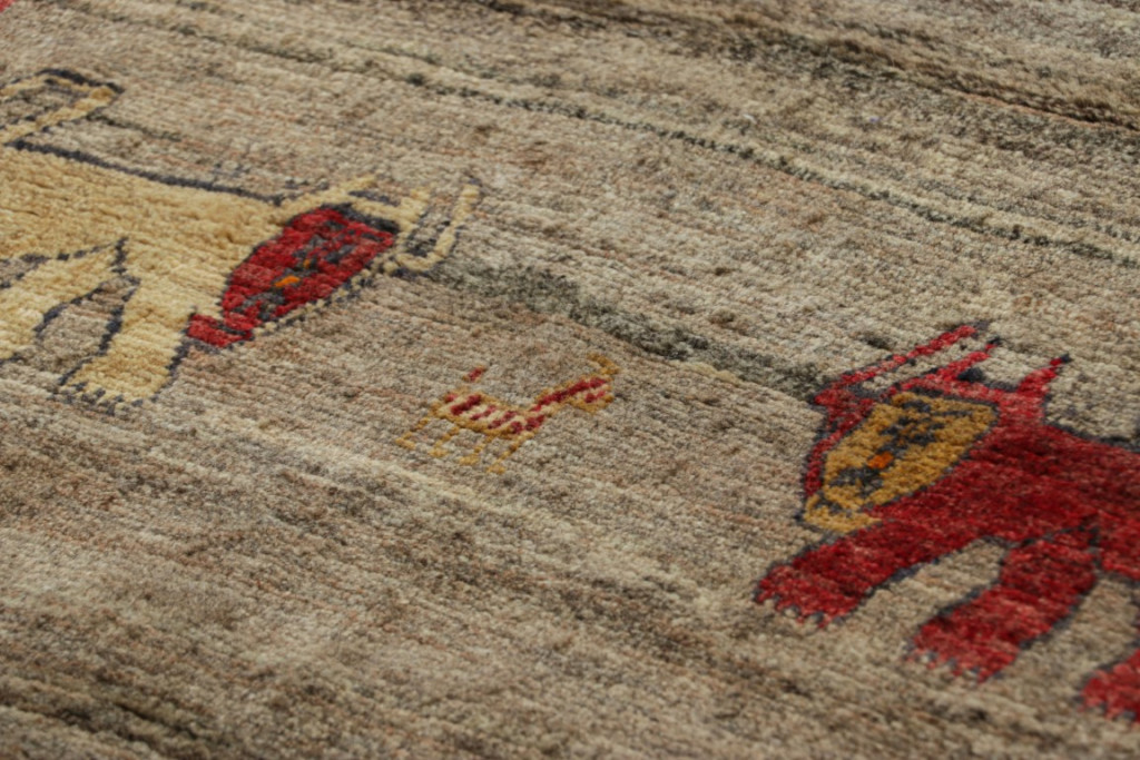 Vintage Gabbeh Persian Rug, Beige and Red Tribal Animal Pictorial