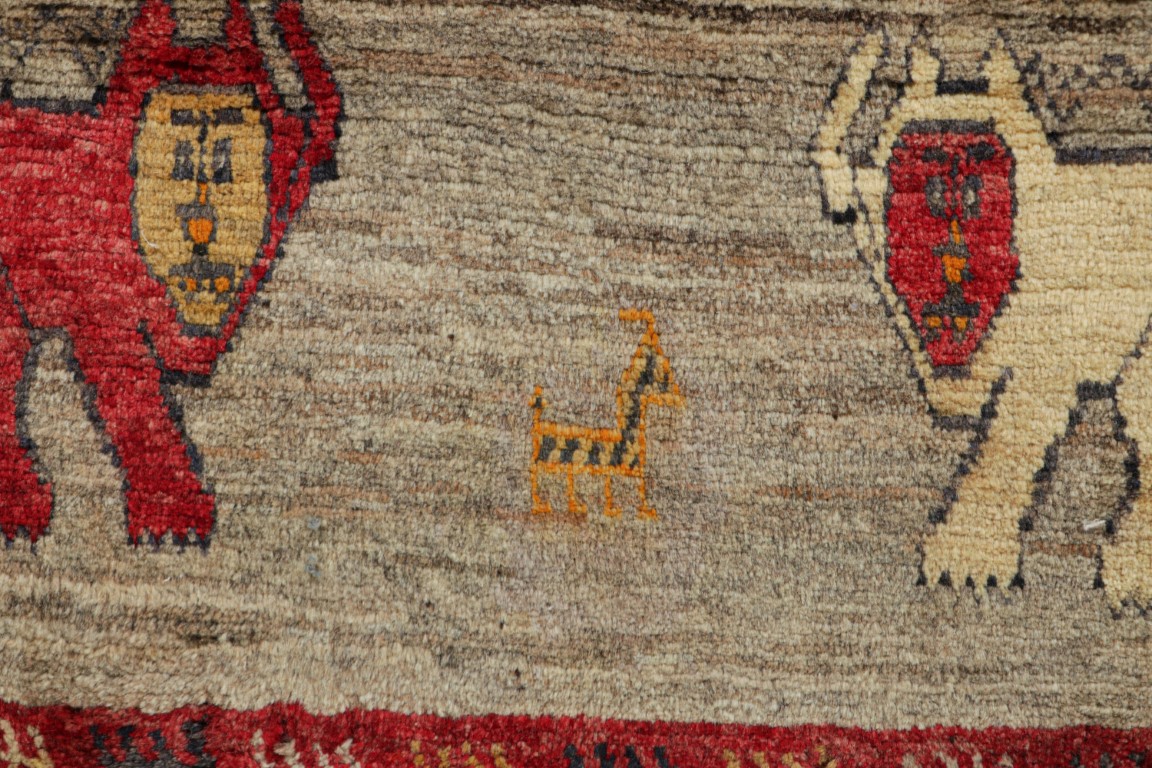 Vintage Gabbeh Persian Rug, Beige and Red Tribal Animal Pictorial