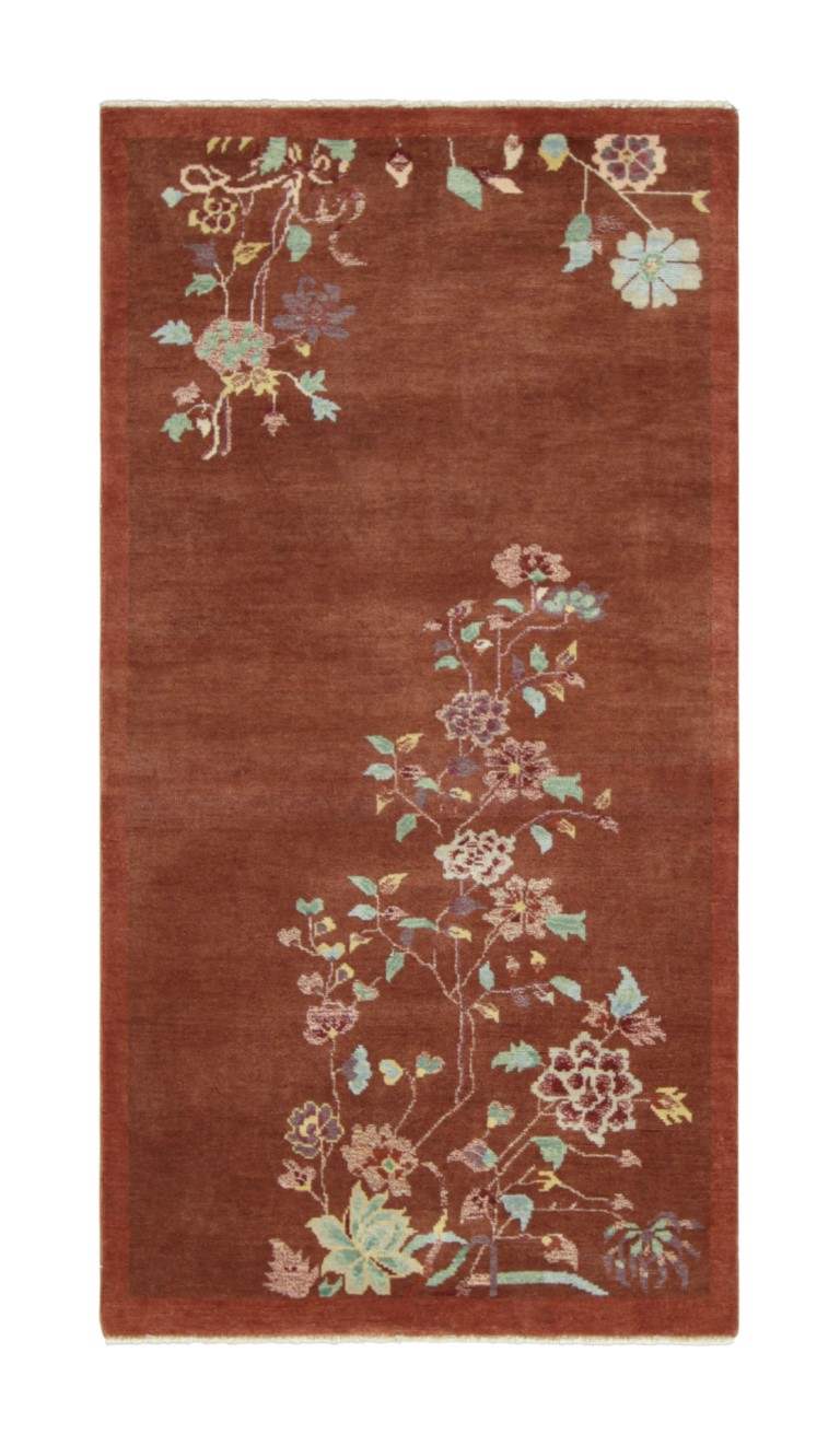 Chinese Art Deco Floral Runner Rug