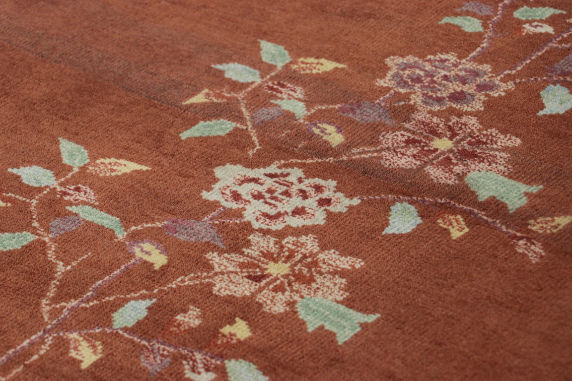 Chinese Art Deco Floral Runner Rug