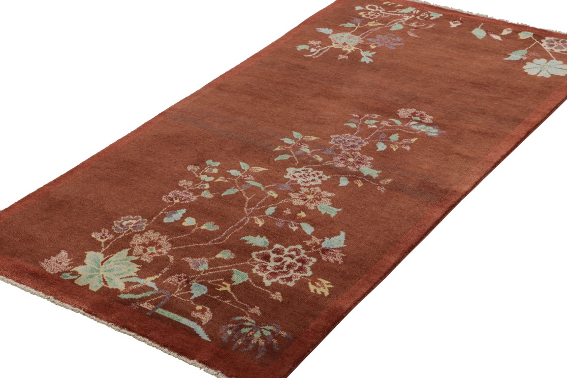 Chinese Art Deco Floral Runner Rug