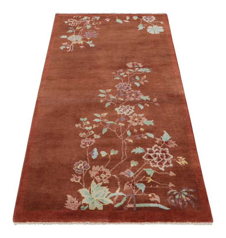 Chinese Art Deco Floral Runner Rug