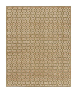 Rug & Kilim’s Block Print Rug, Gold with Cream and Peach Floral Patterns