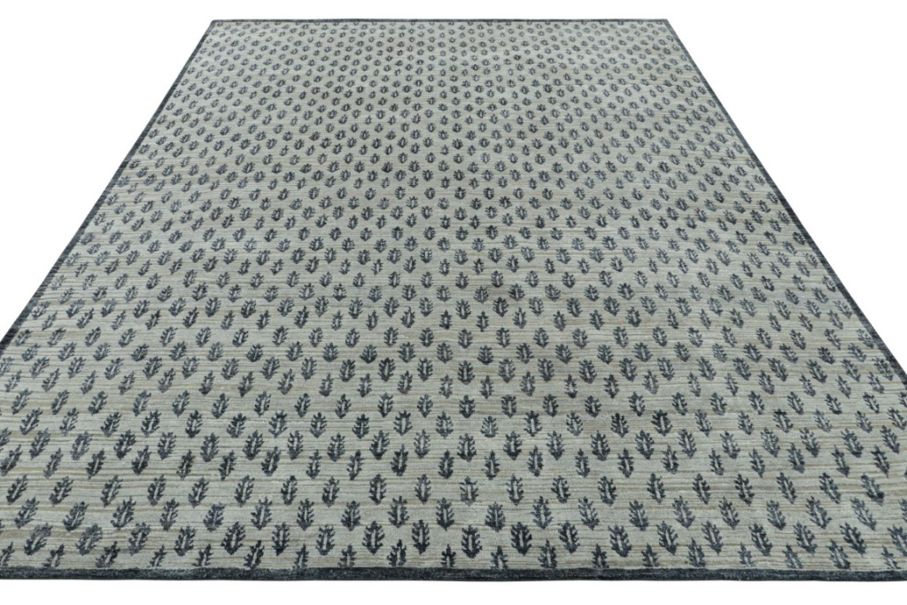 Modern Block Print Floral Rug