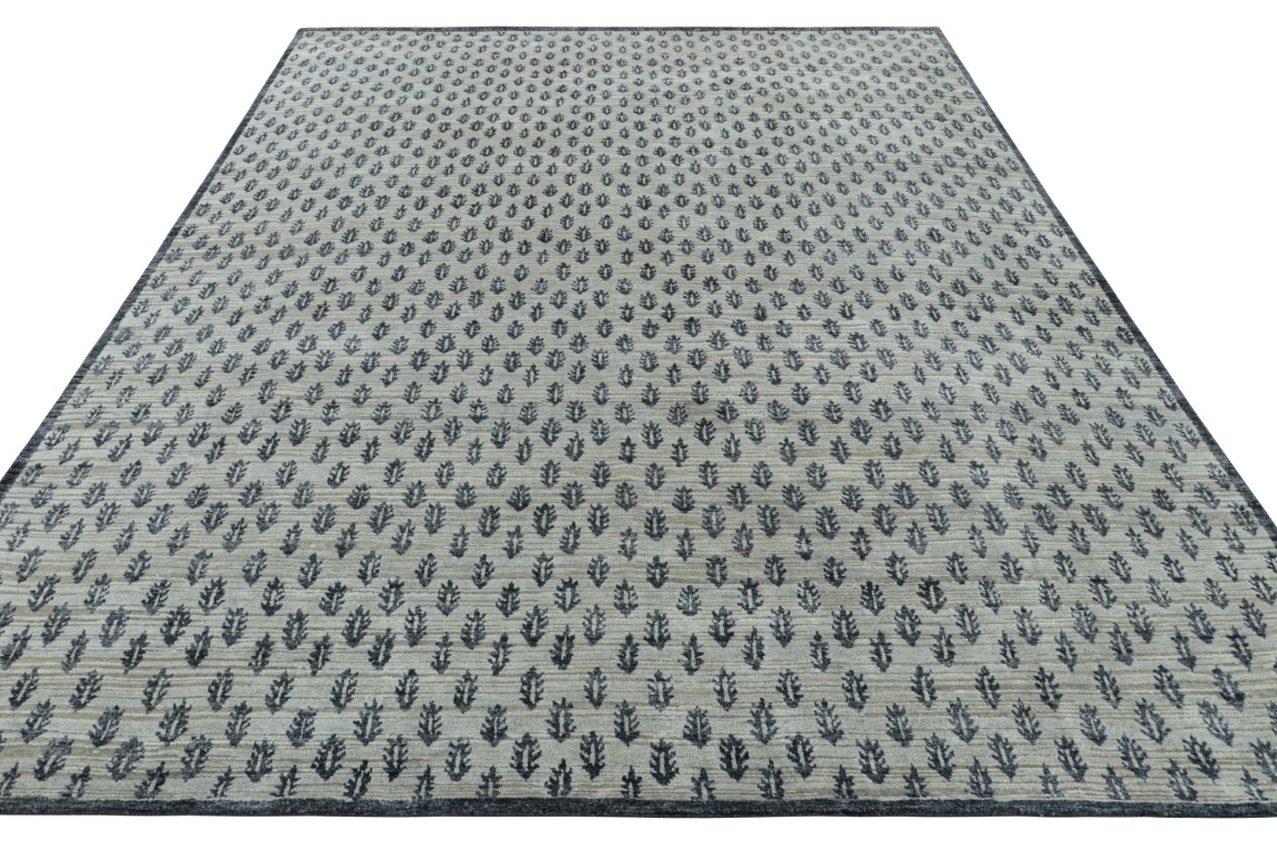 Modern Block Print Floral Rug