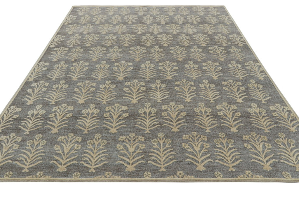 Modern Block Print Floral Rug