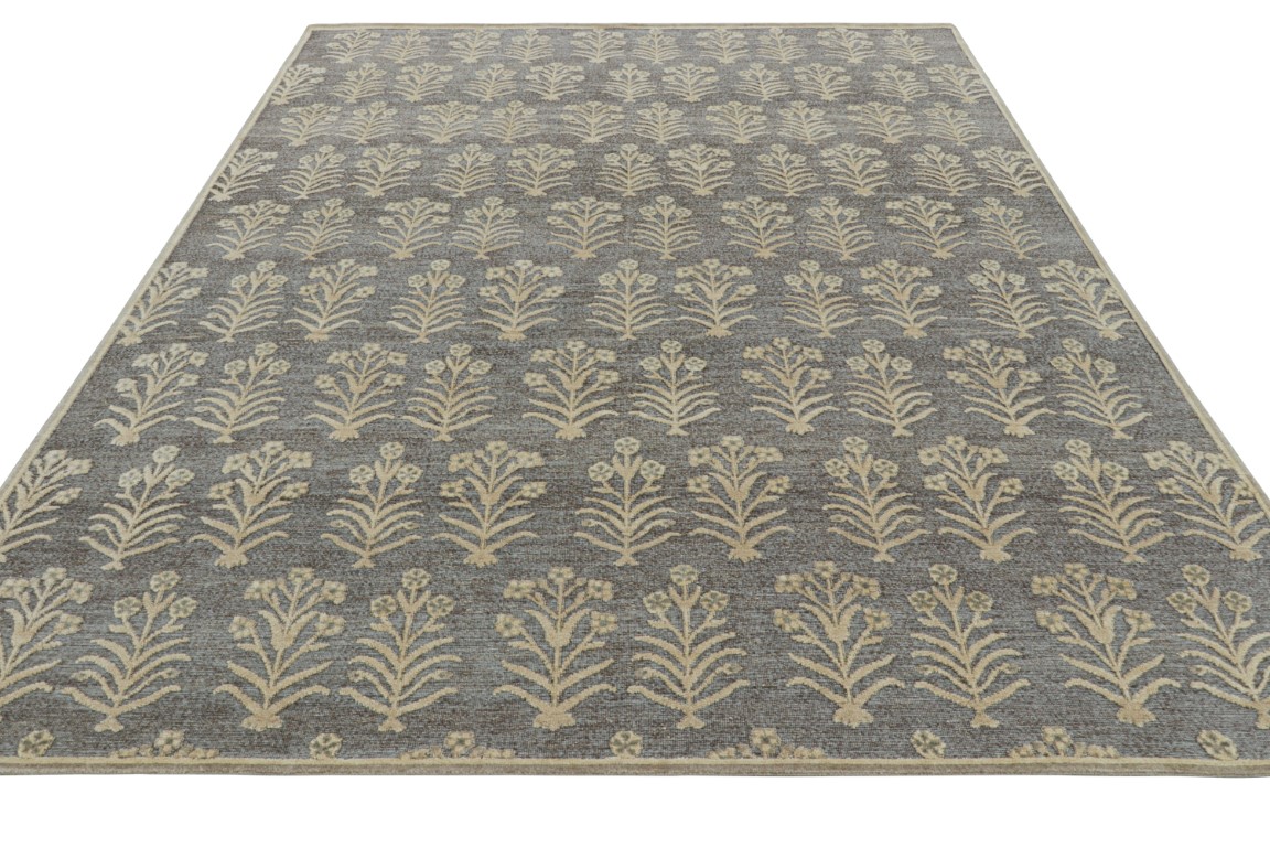 Modern Block Print Floral Rug