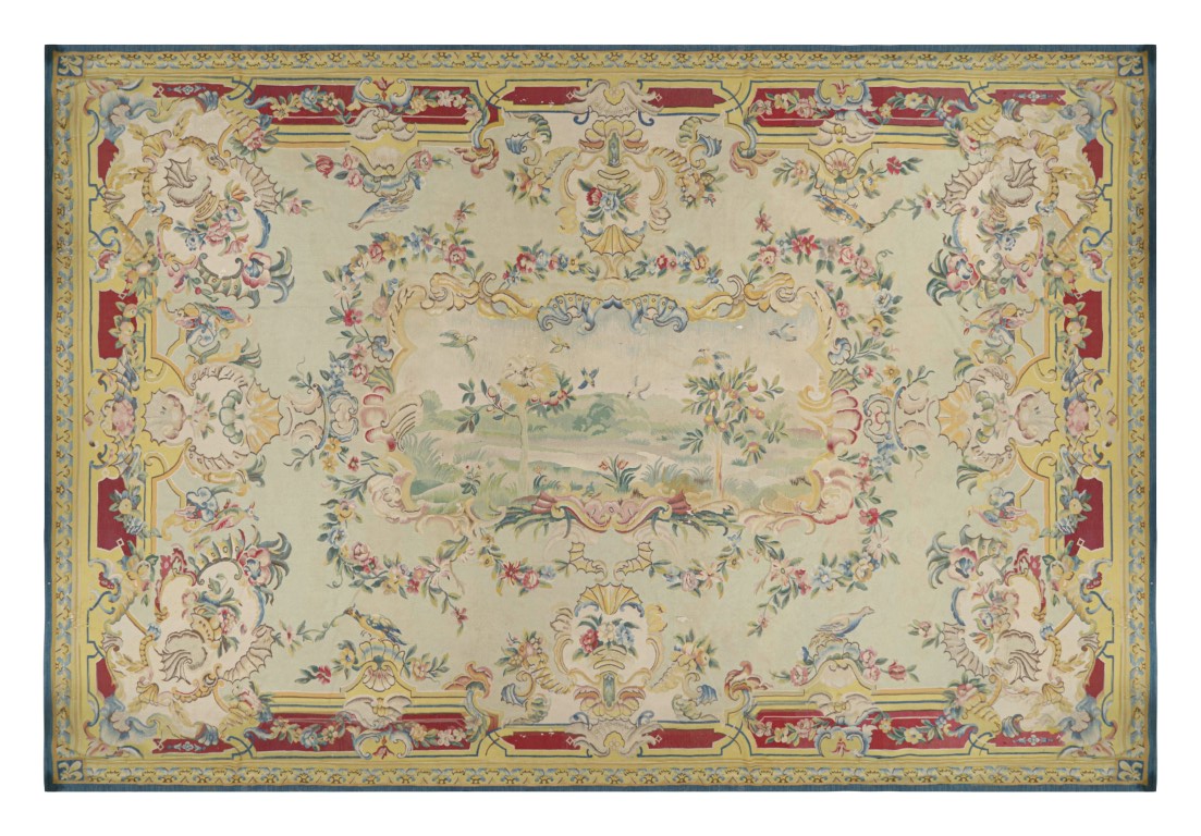 Antique Aubusson Floral Rug