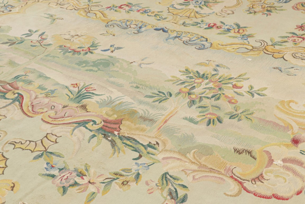Antique Aubusson Floral Rug
