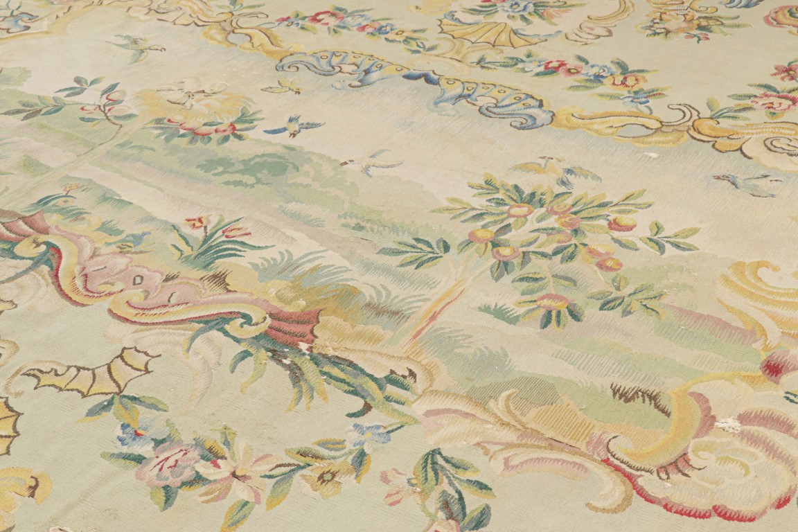 Antique Aubusson Floral Rug