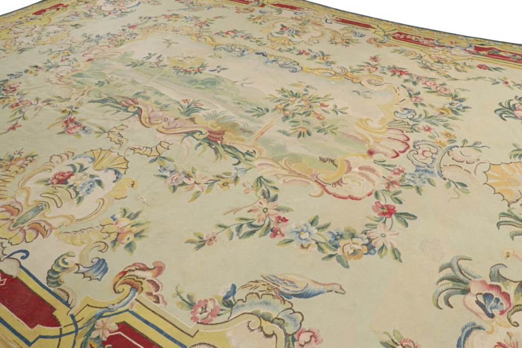 Antique Aubusson Floral Rug